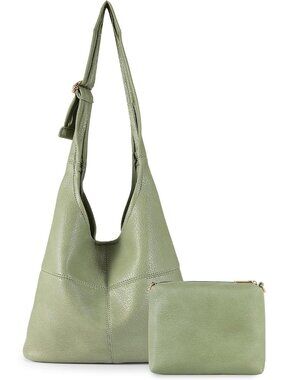 〽️Women's Green Slouchy Vegan Leather Matching Wristlet Hobo Shoulder Handbags